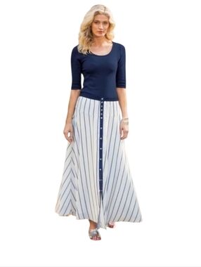 Soft Surroundings Set Sail Striped Maxi Skirt Sz L